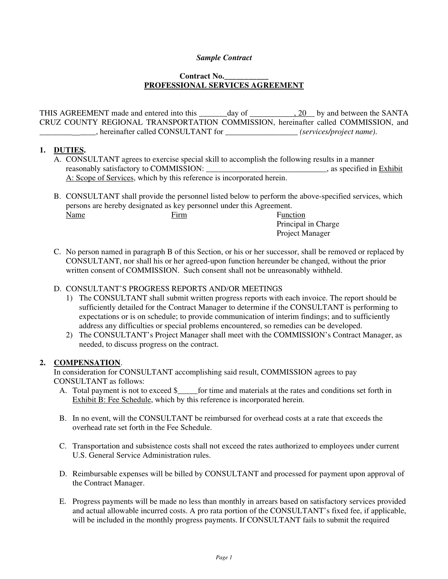 Professional Services Agreement Contract Format Example 01