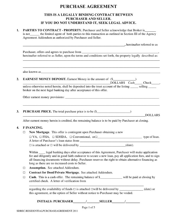 purchase agreement contract template example