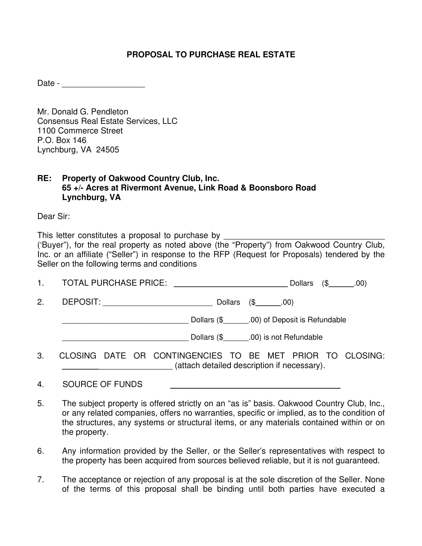 Real Estate Purchase Proposal Example