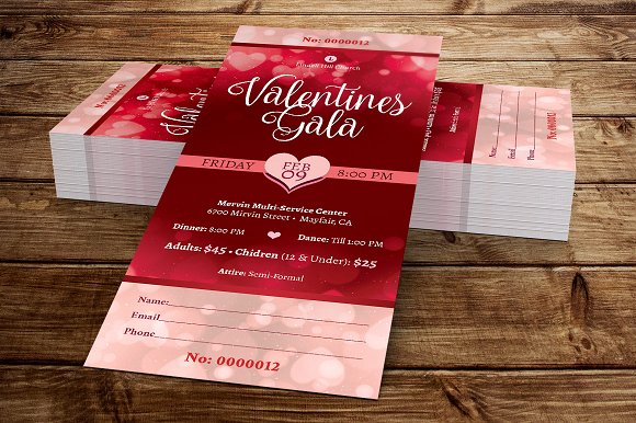 Red Hearts Valentines Gala Event Ticket Example