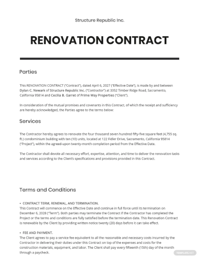 renovation contract template