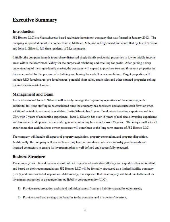 Rental Property Business Plan Example