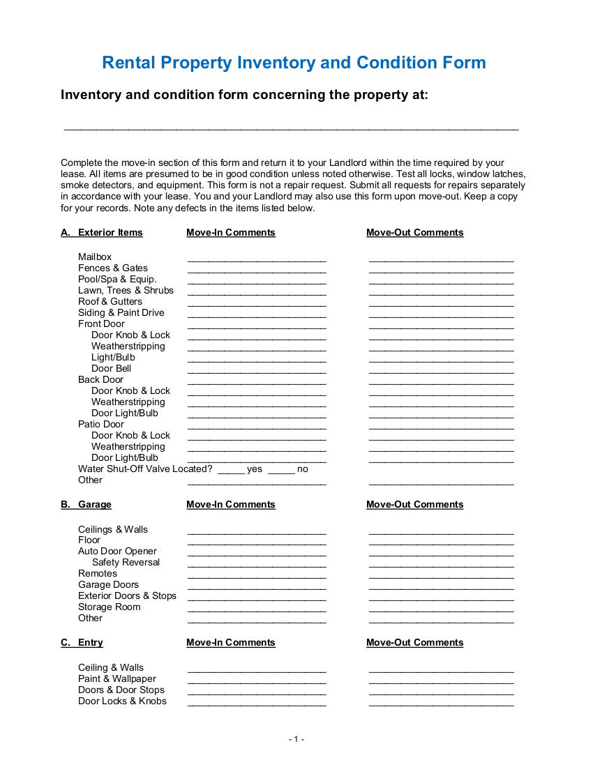 Landlord Inventory Examples - 10+ | Examples