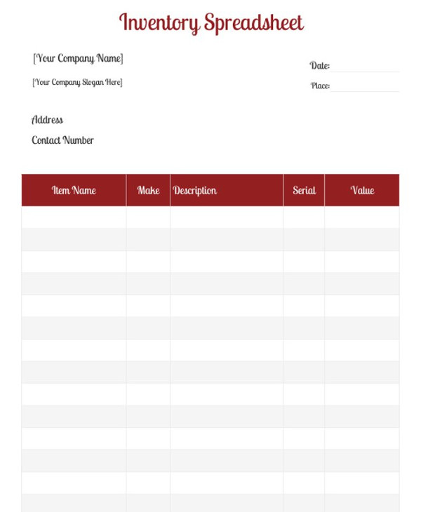 sample inventory spreadsheet template