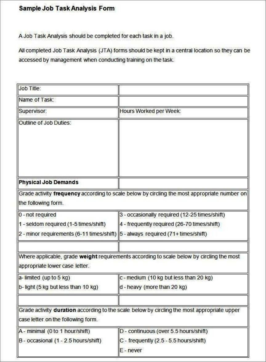 sample job task analysis form