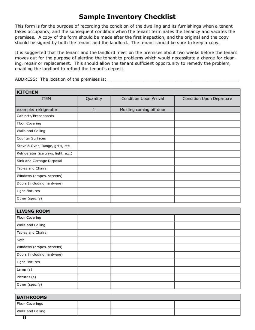 Sample Landlord Inventory Checklist