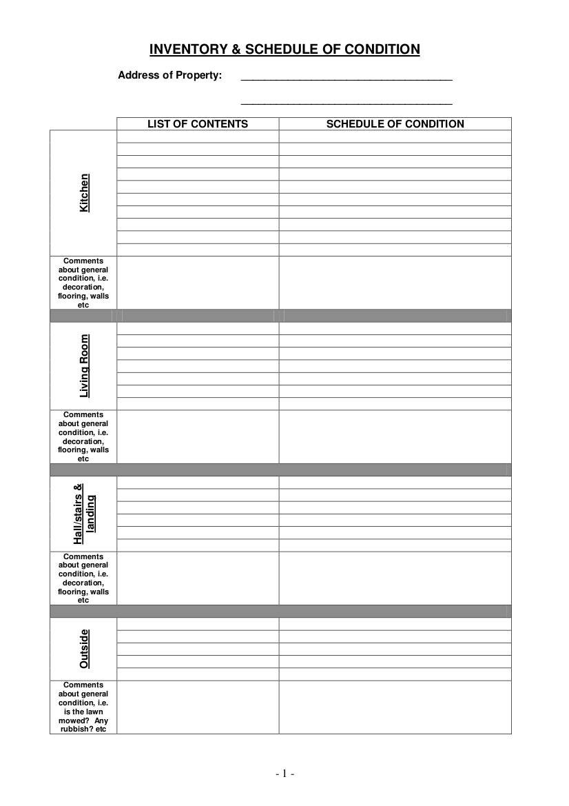 Sample Landlord Inventory and Schedule of Condition Template