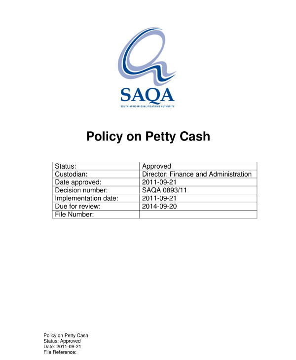 saqa petty cash examples