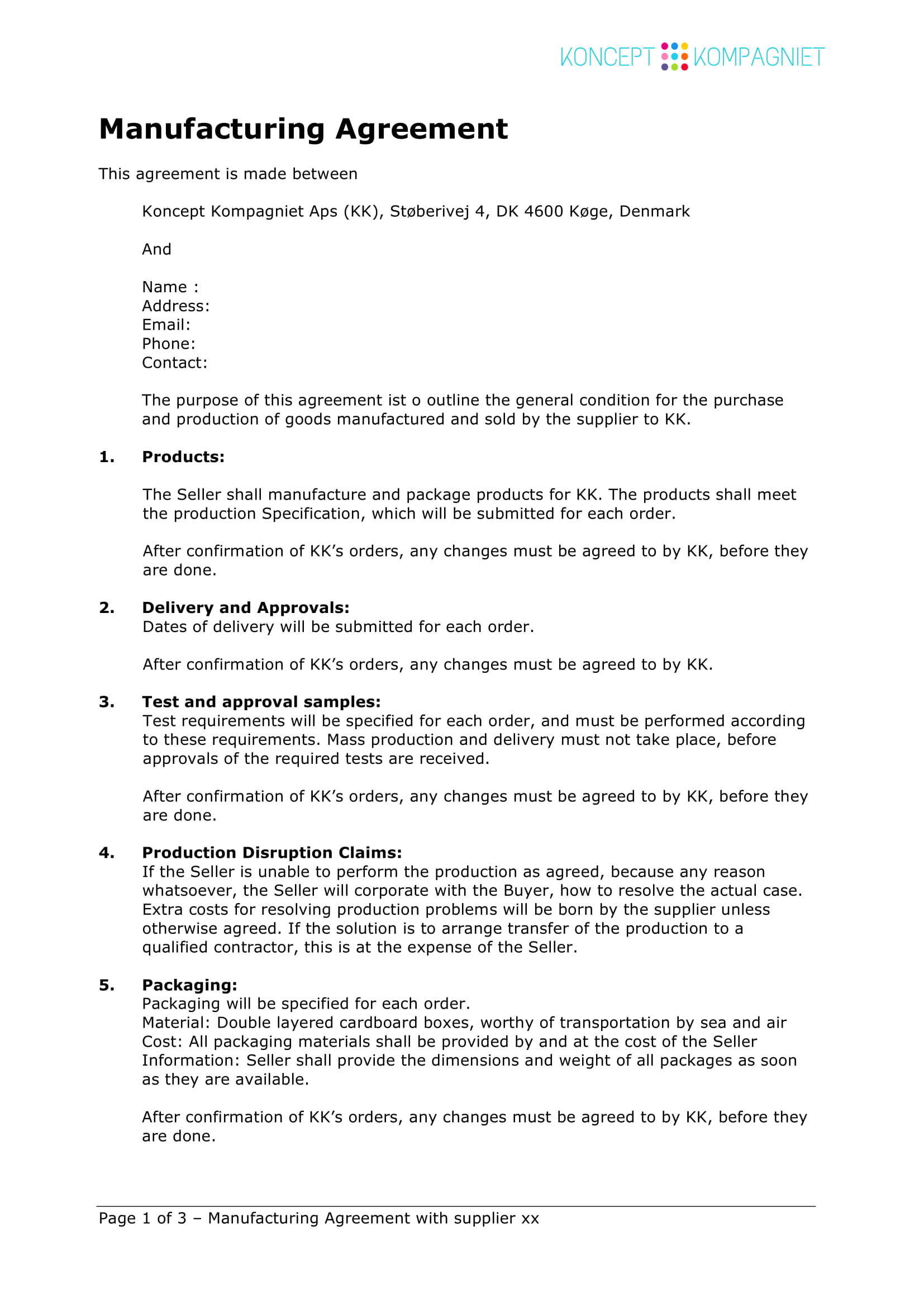 Contract Manufacturing Agreement - Examples, Format, Pdf