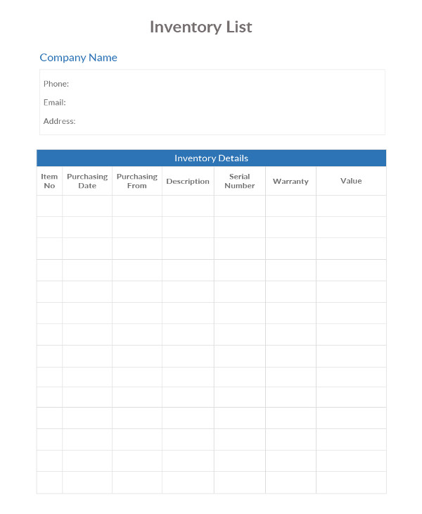 free download inventory list template for microsoft word