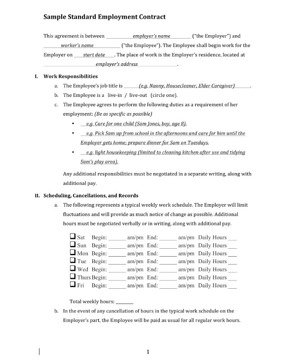 Employment Contract Template Word