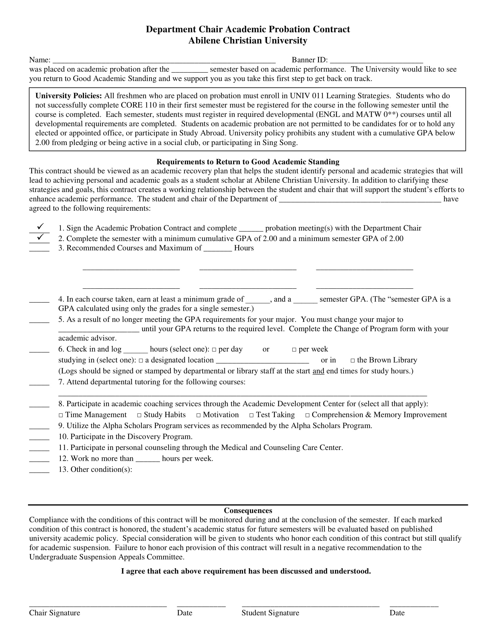 Student Academic Contract - 11+ Examples, Format, Pdf | Examples