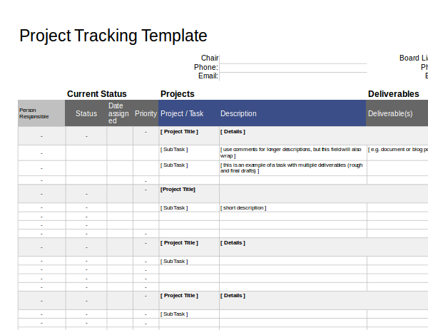 template project tracking