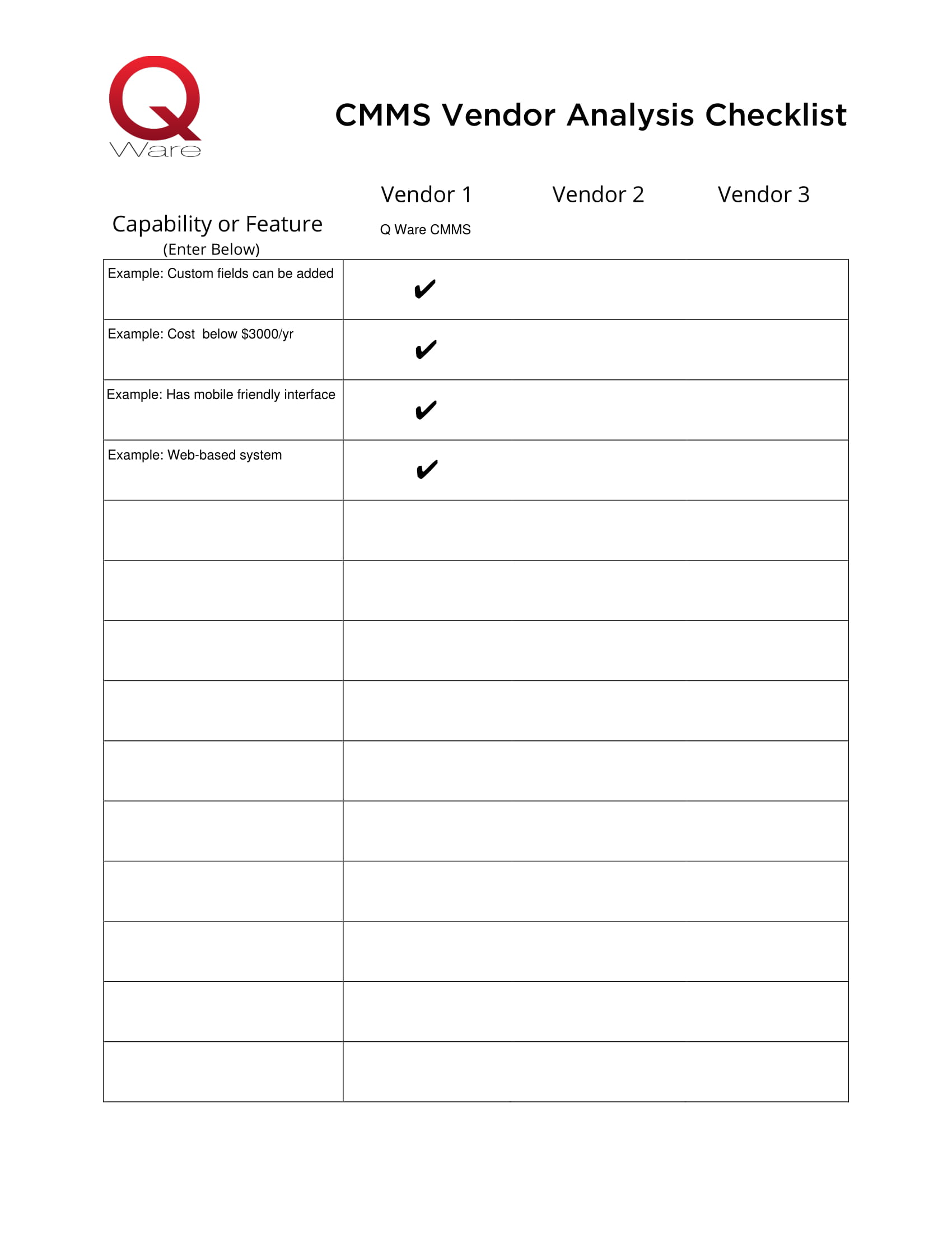 vendor analysis checklist example 1