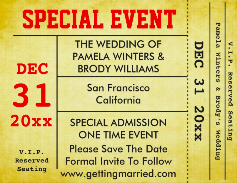 vintage style wedding ticket invitation