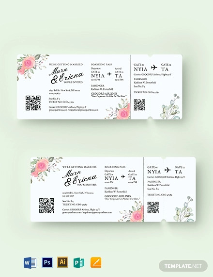 wedding invitation airline ticket template
