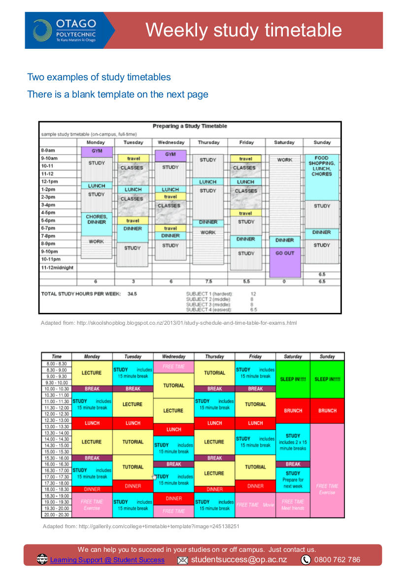 Weekly Study Timetable Template Example