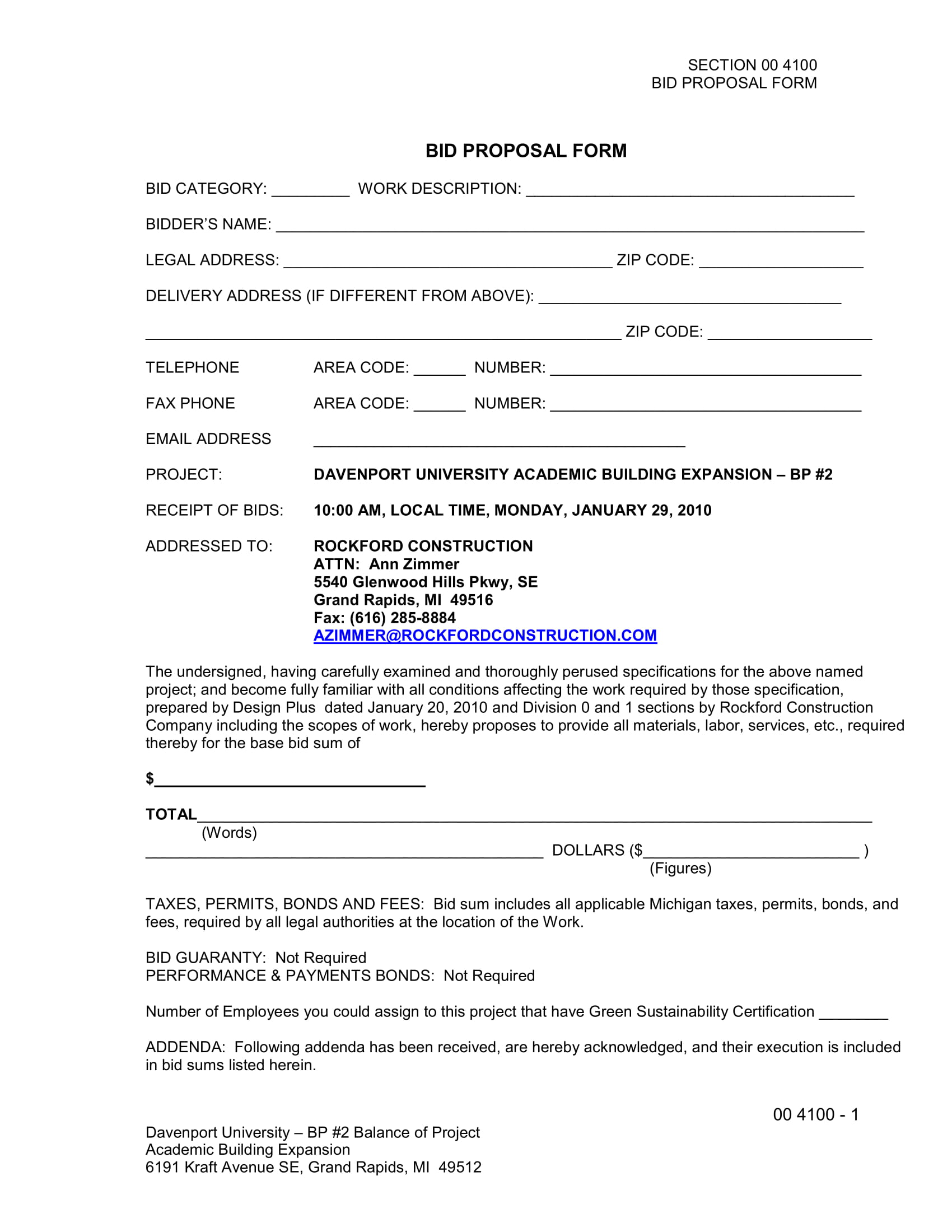 bid proposal form