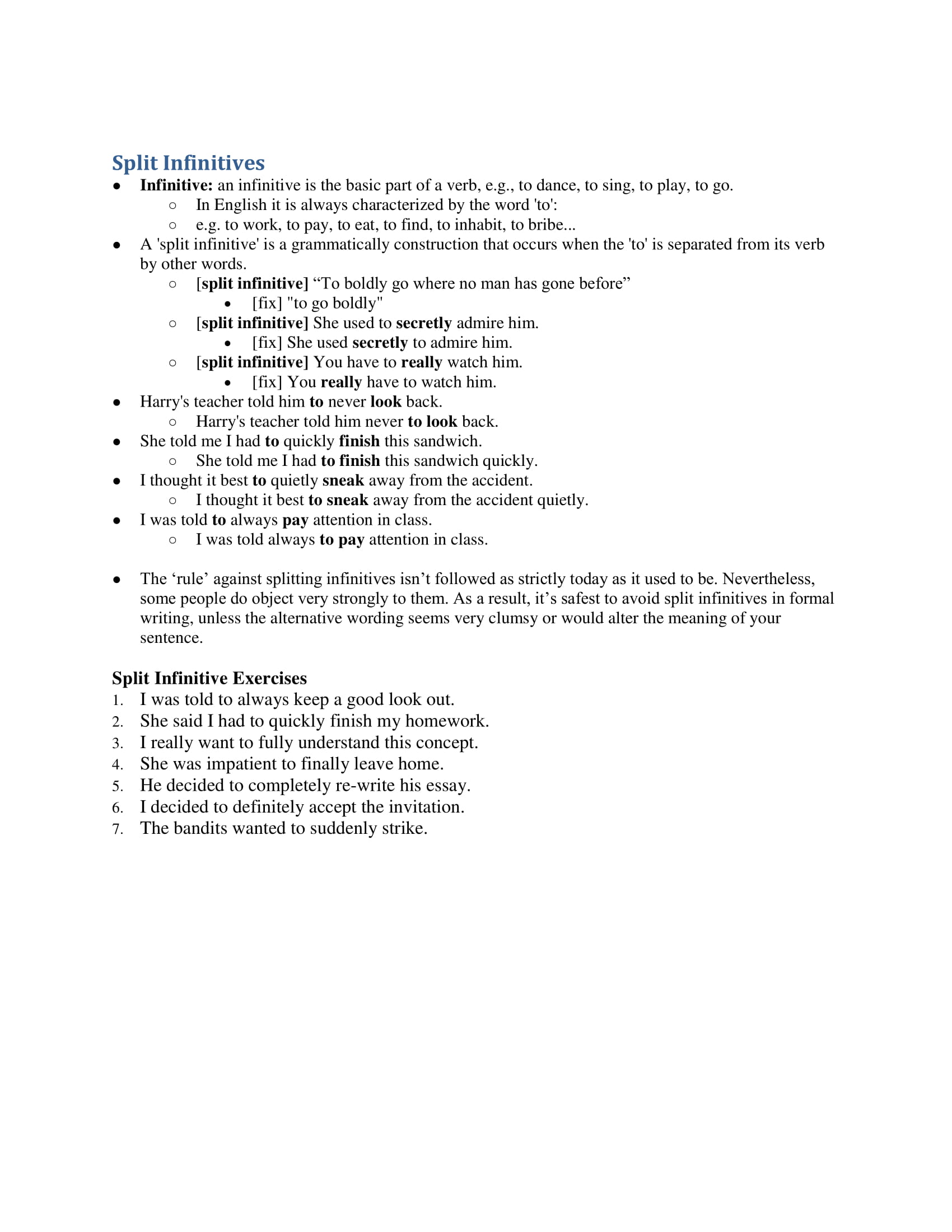 Split Infinitive: Explanation and Examples