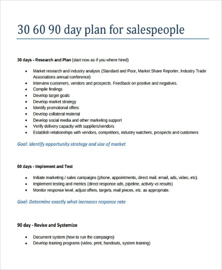 sales 30 60 90 day plan examples