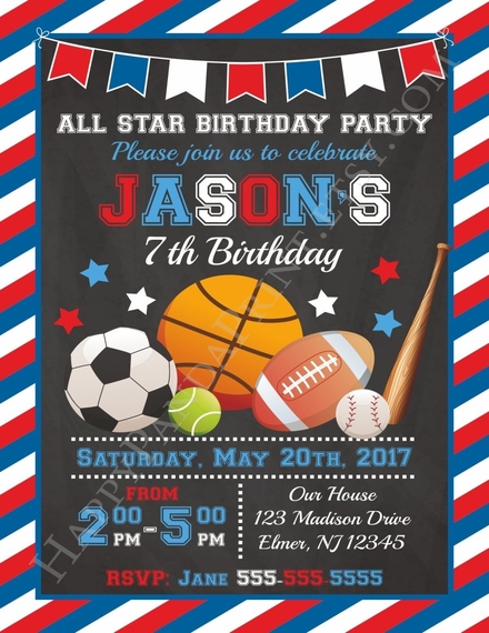 all star sports birthday invitation