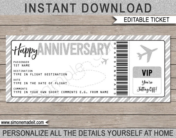 Anniversary Gift Boarding Pass Ticket Example