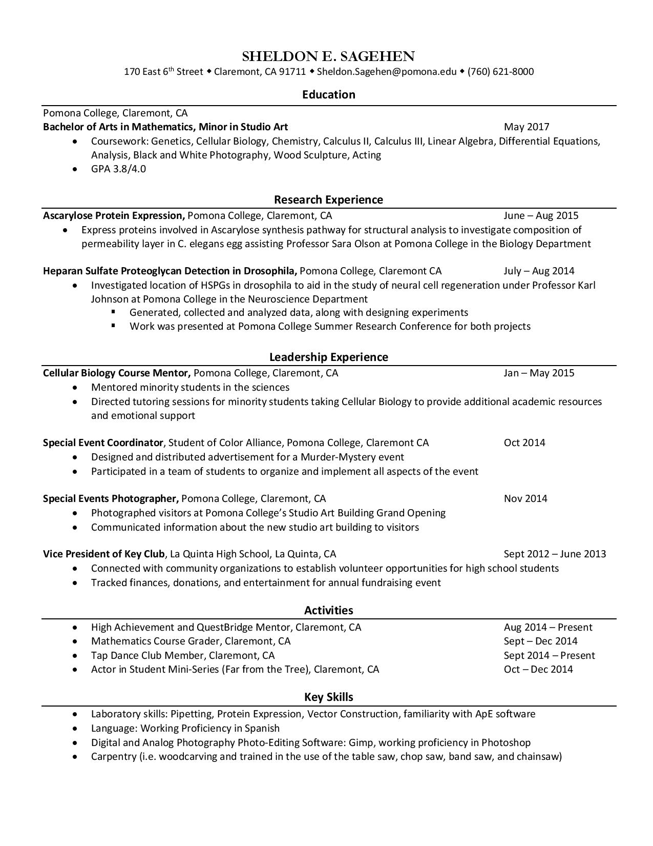 ba mathematics resume