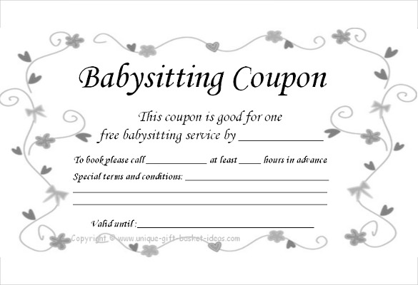 One Free Babysitting Coupon Template