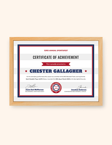 Baseball Achievement Certificate