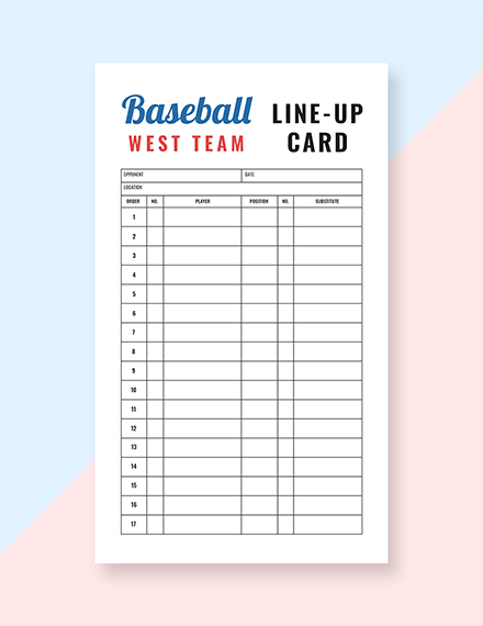 Baseball Line up Card Template