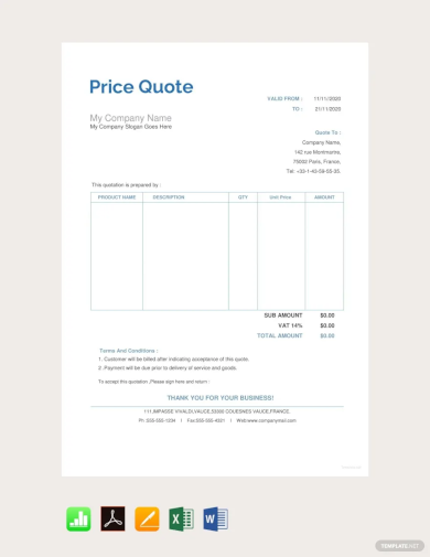 blank price quotation template