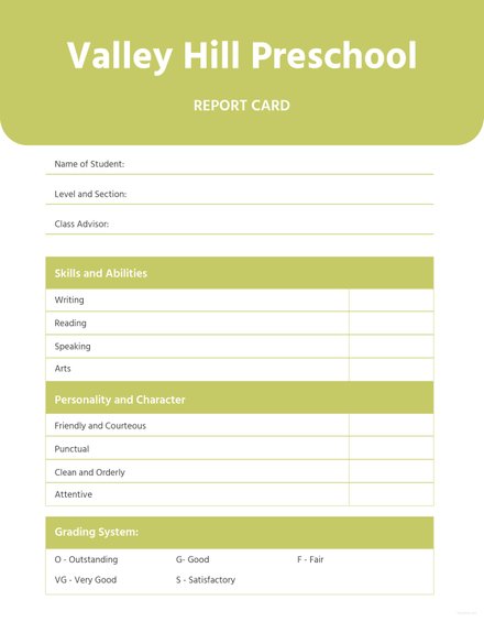 blank report card template