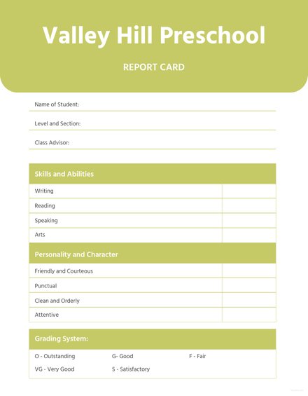 Blank Report Card Template