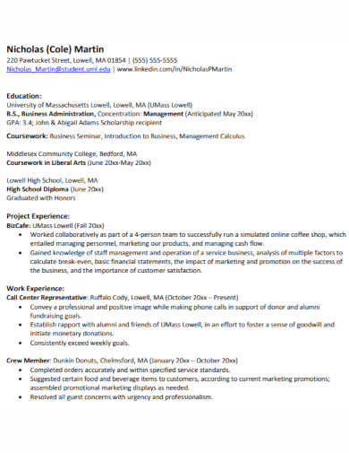 business administration resume