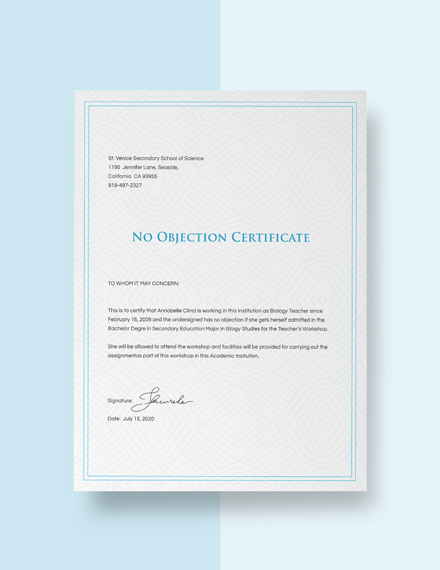 certificate no objection certificate from employer sample