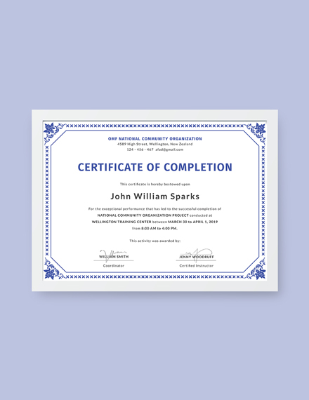 certificate of project completion template