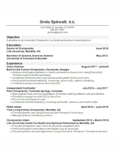 chiropractic resume format