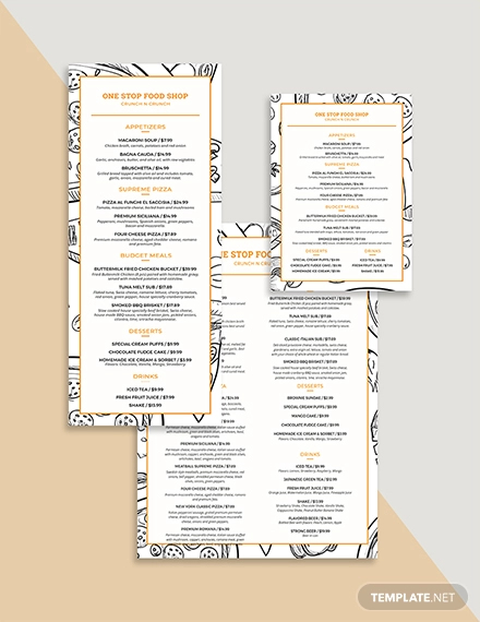 classic food and drinks menu template