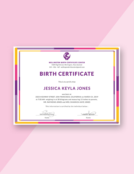 clean birth certificate design