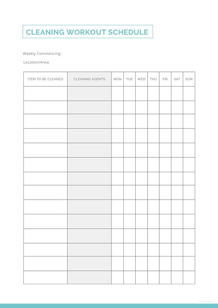 cleaning workout schedule template