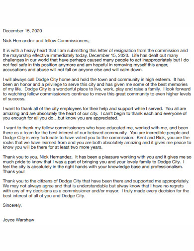 community resignation letter