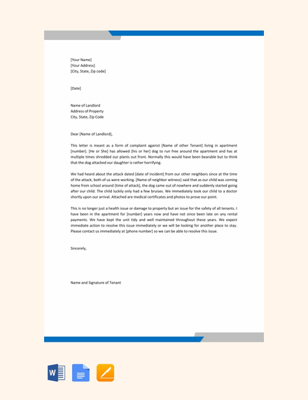 complaint letter to landlord about tenant