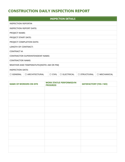construction daily inspection report template