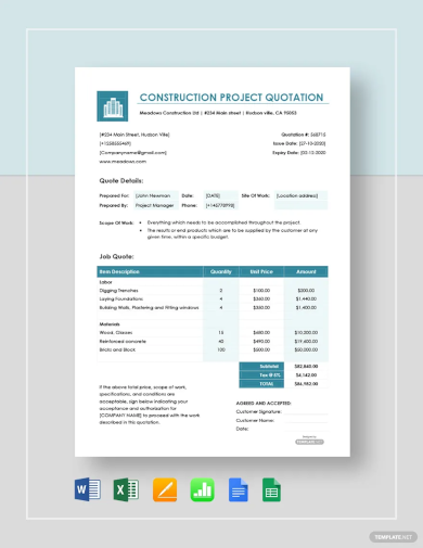 Construction Project Quotation Template