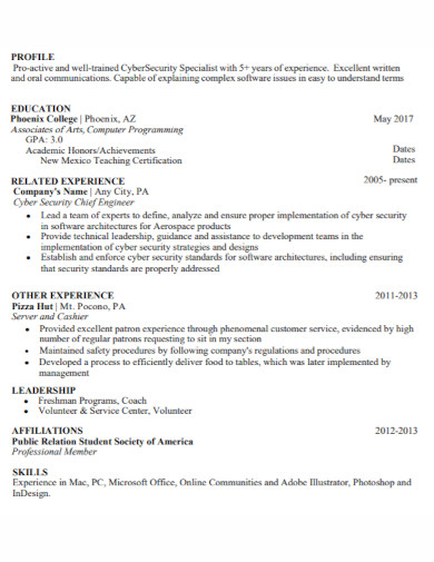 cyber security specialist resume