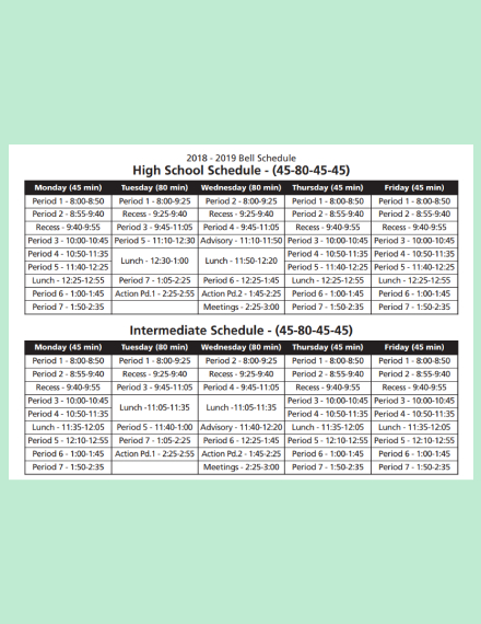 daily highschool bell schedule