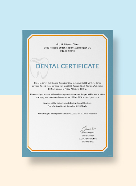 dental medical certificate