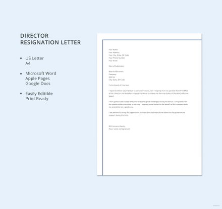 Director Resignation Letter Template