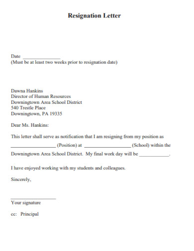 director of hr resignation letter