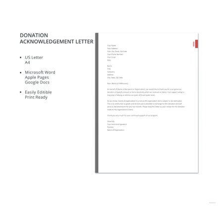 Donation Acknowledgement Letter
